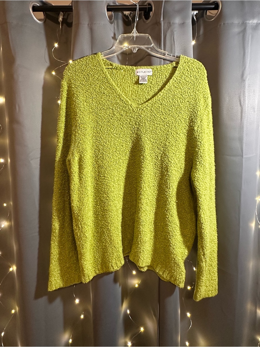 White Stag Lime-Green V-Neck Bouclé Sweater